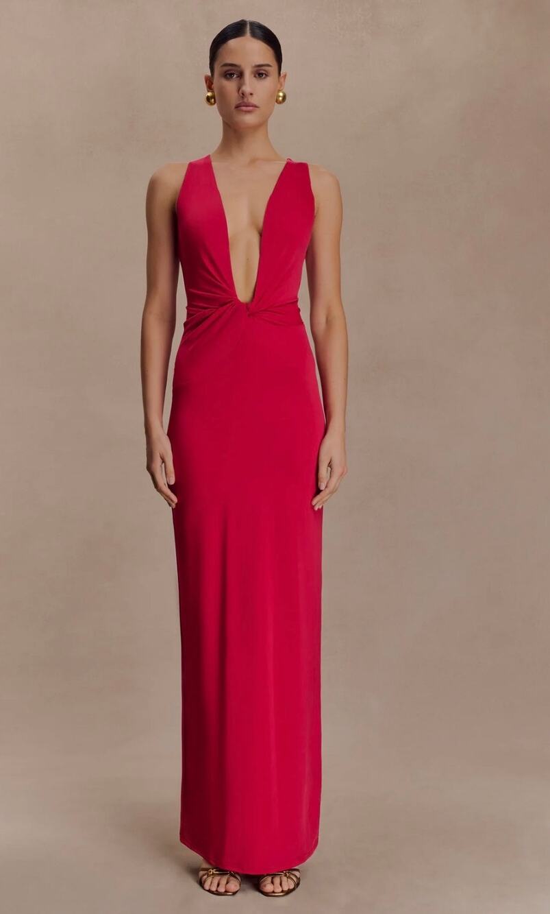 Meshki Stella Draped Slinky Maxi Dress Fuchsia Pink Size XXL (Size US 12)